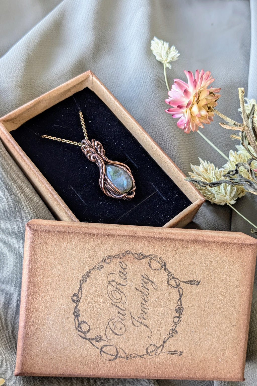 Symmetrical Copper & Blue Labradorite Wire Wrapped Necklace | Handmade Boho Pendant | Natural Crystal Jewelry
