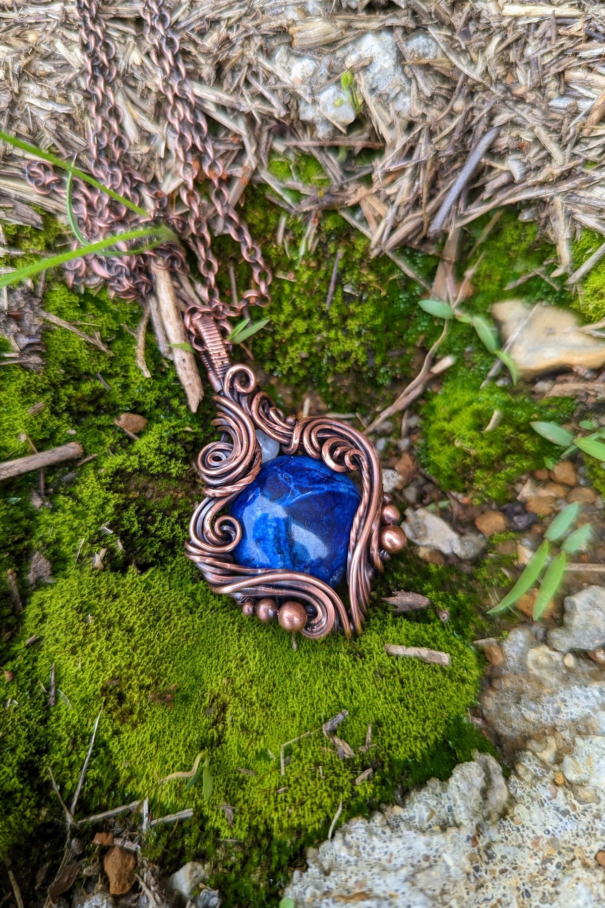 Sodalite & Copper Wire Wrap Necklace