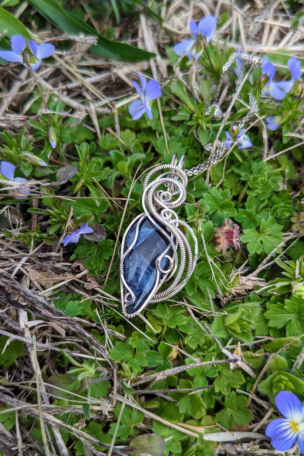 Pietersite and Silver Wire Wrap Necklace