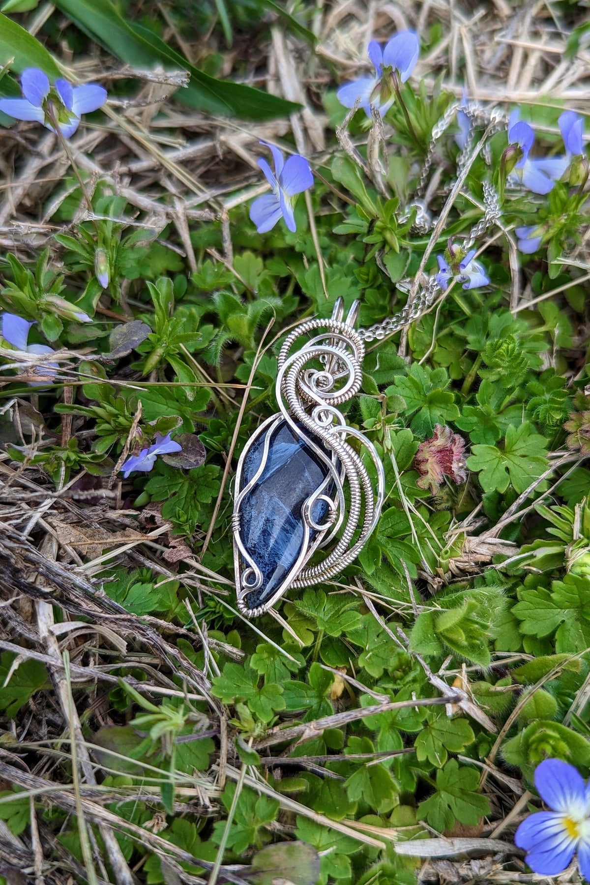 Pietersite and Silver Wire Wrap Necklace