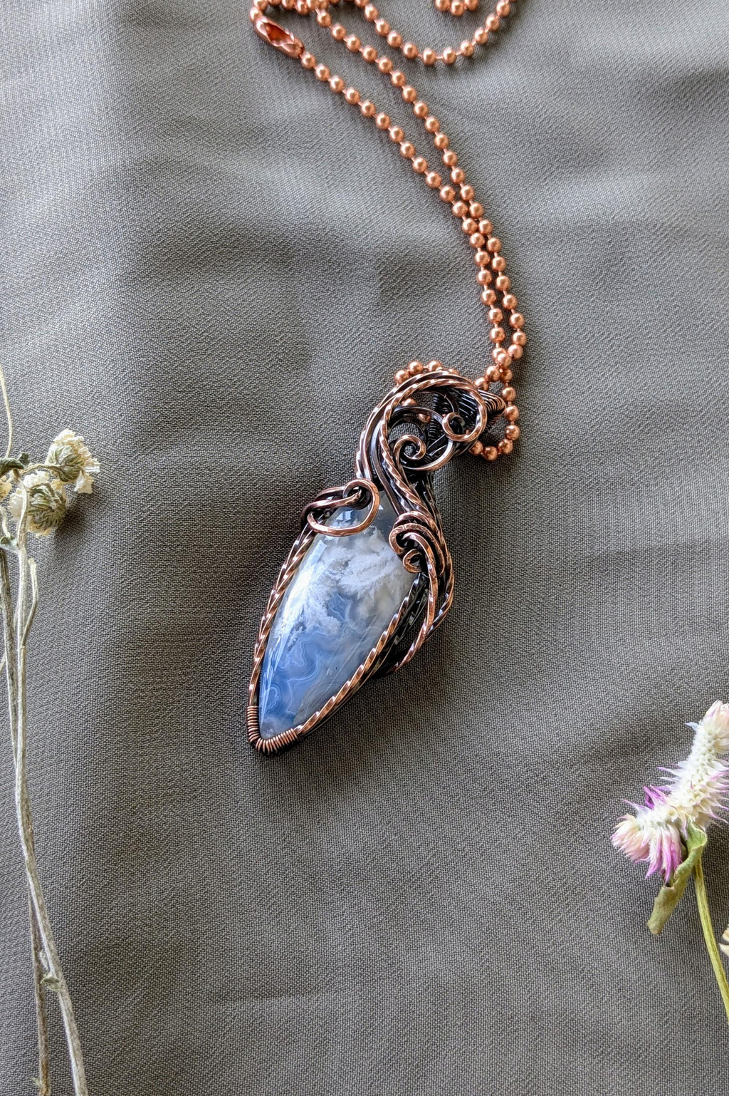 Raw Copper Agate Pendant: Cloud Swirl Design