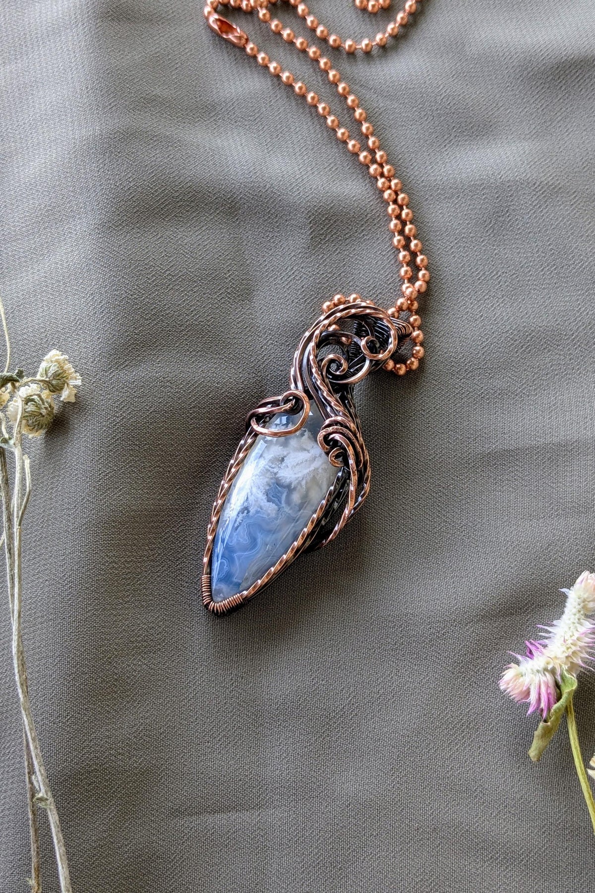 Raw Copper Agate Pendant: Cloud Swirl Design