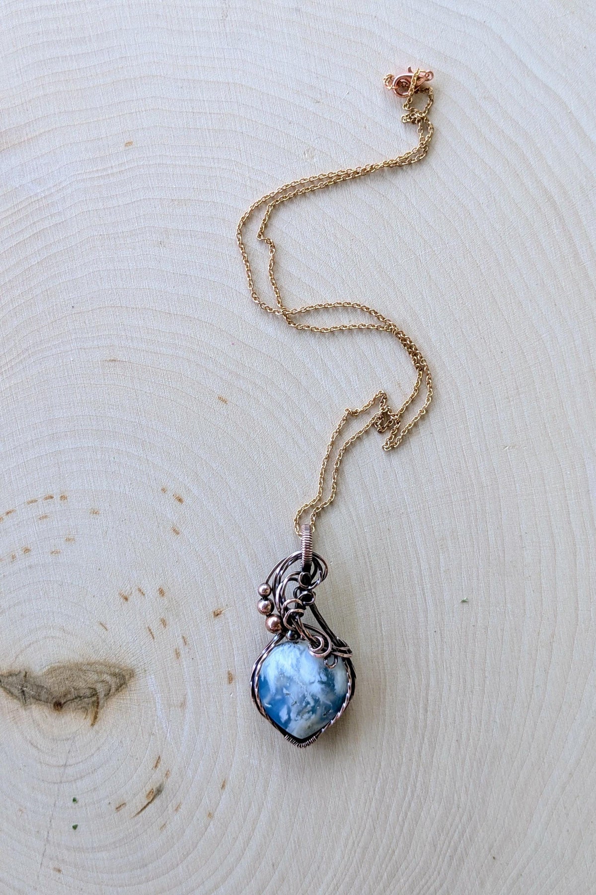 Copper Wire Wrapped Sky Agate Pendant
