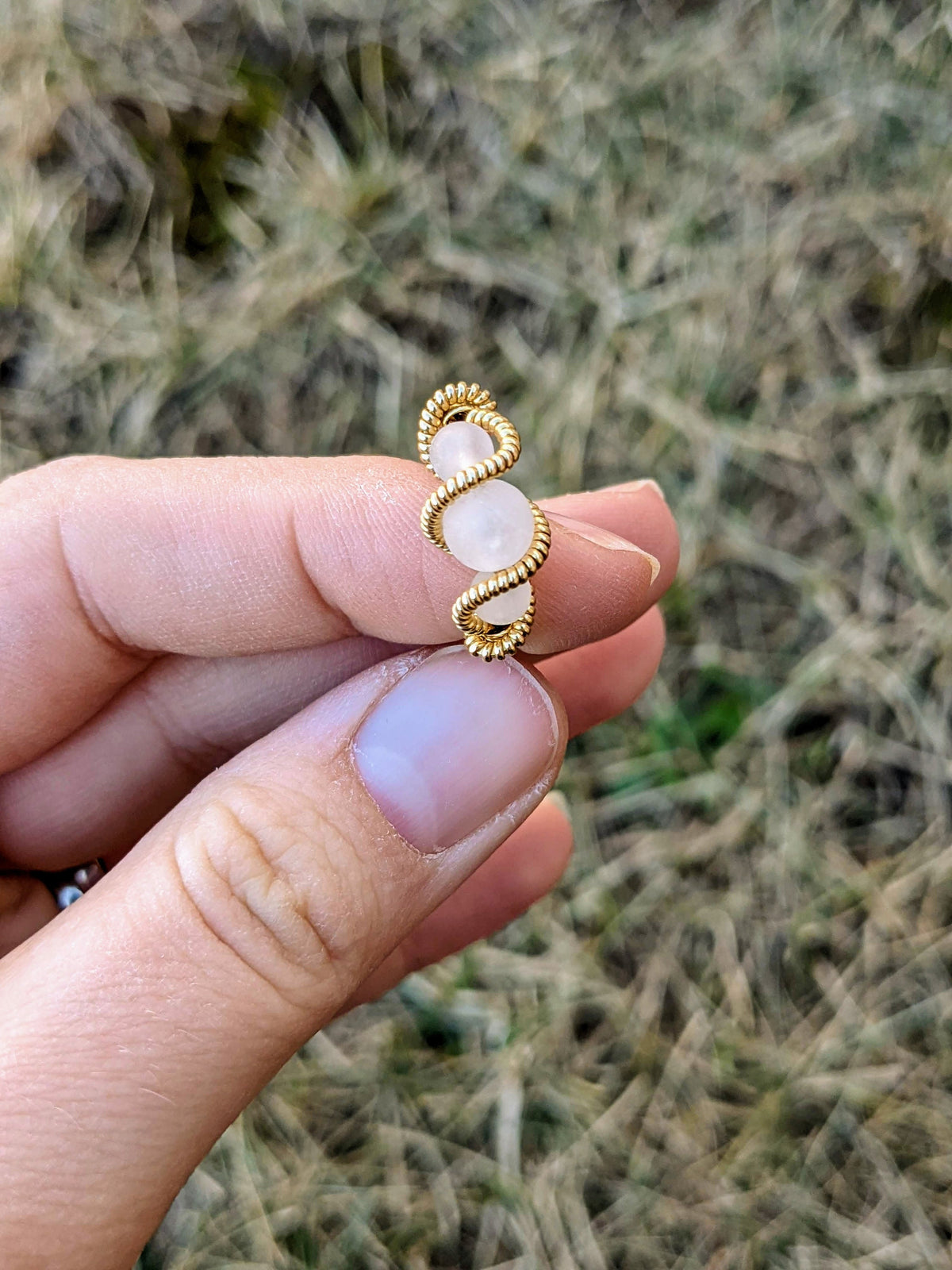 Rose Quartz and Jewelers Brass Wire Wrap Ring