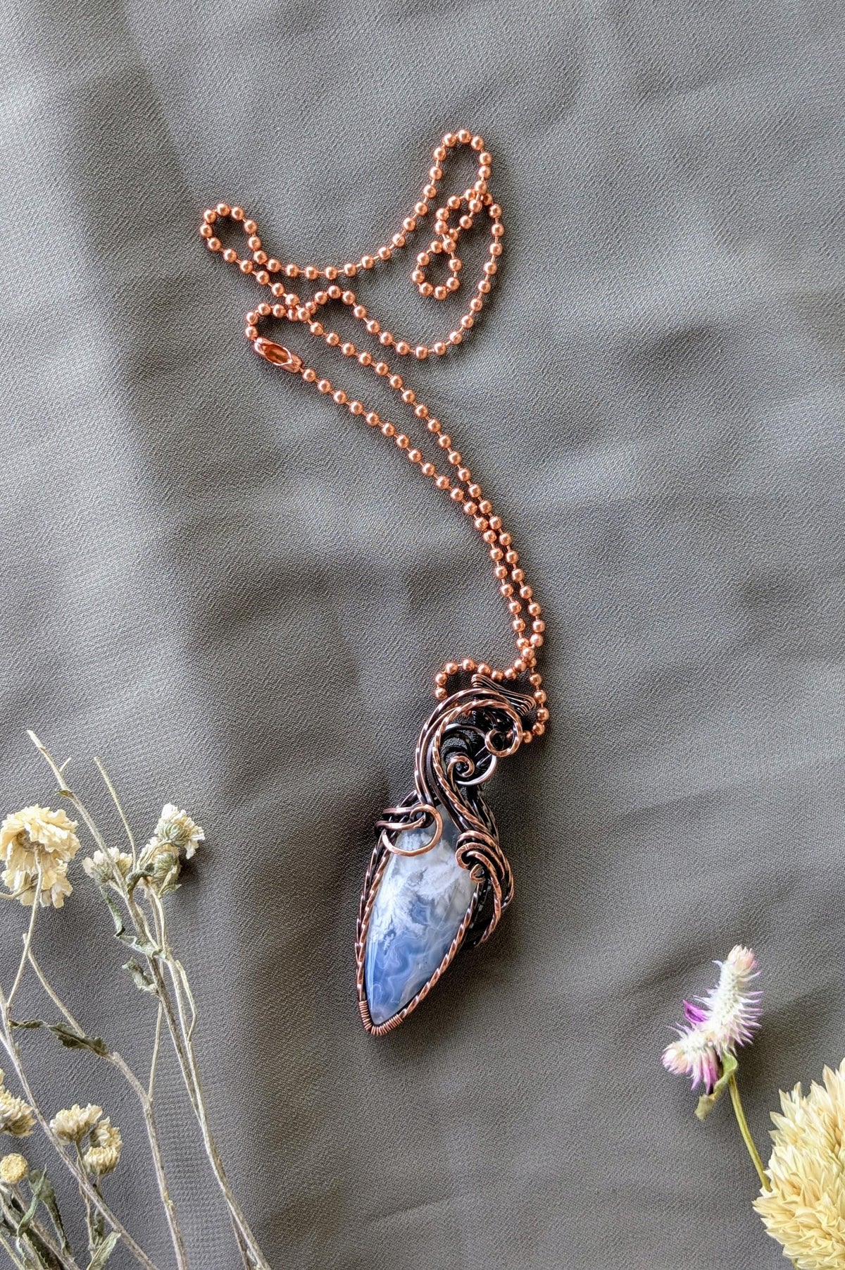 Raw Copper Agate Pendant: Cloud Swirl Design