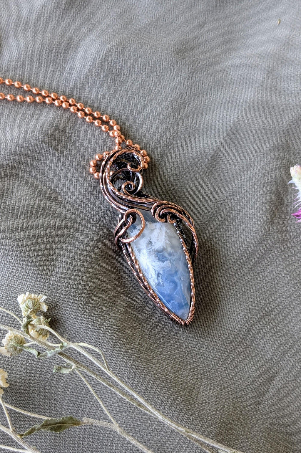 Raw Copper Agate Pendant: Cloud Swirl Design