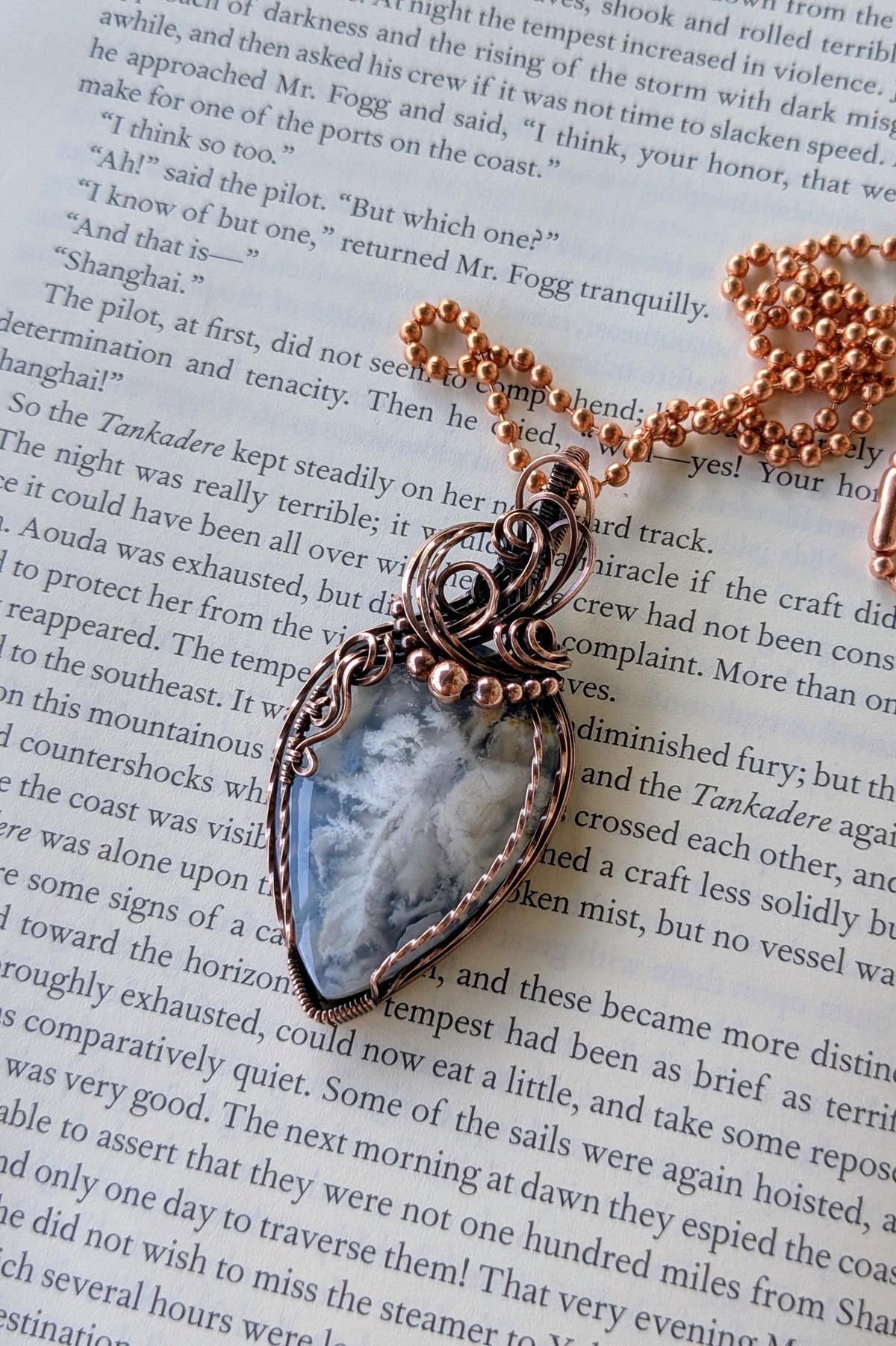 Raw Copper Wire Wrapped Stone Pendant, Oxidized Finish