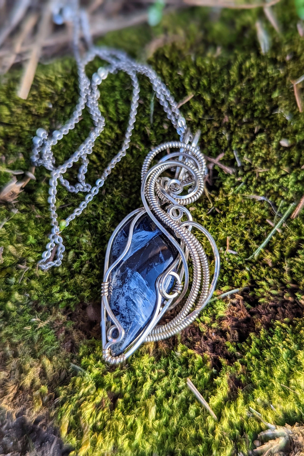 Pietersite and Silver Wire Wrap Necklace