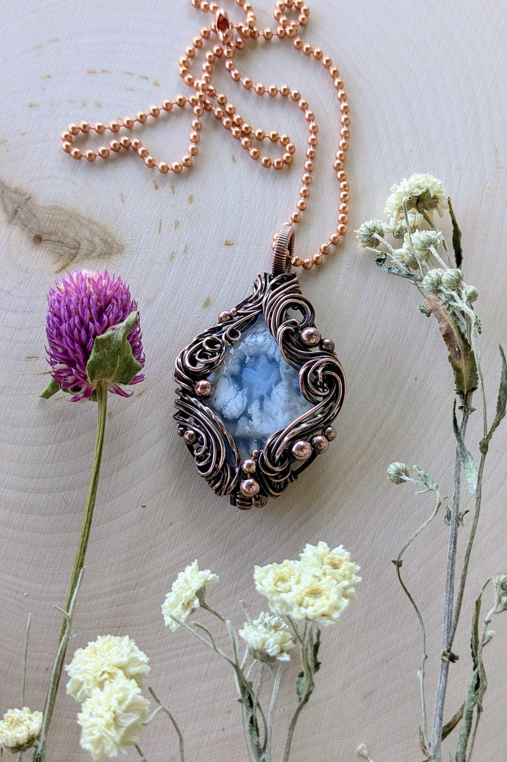 Copper Wire Agate Pendant: Swirling Wind Collage