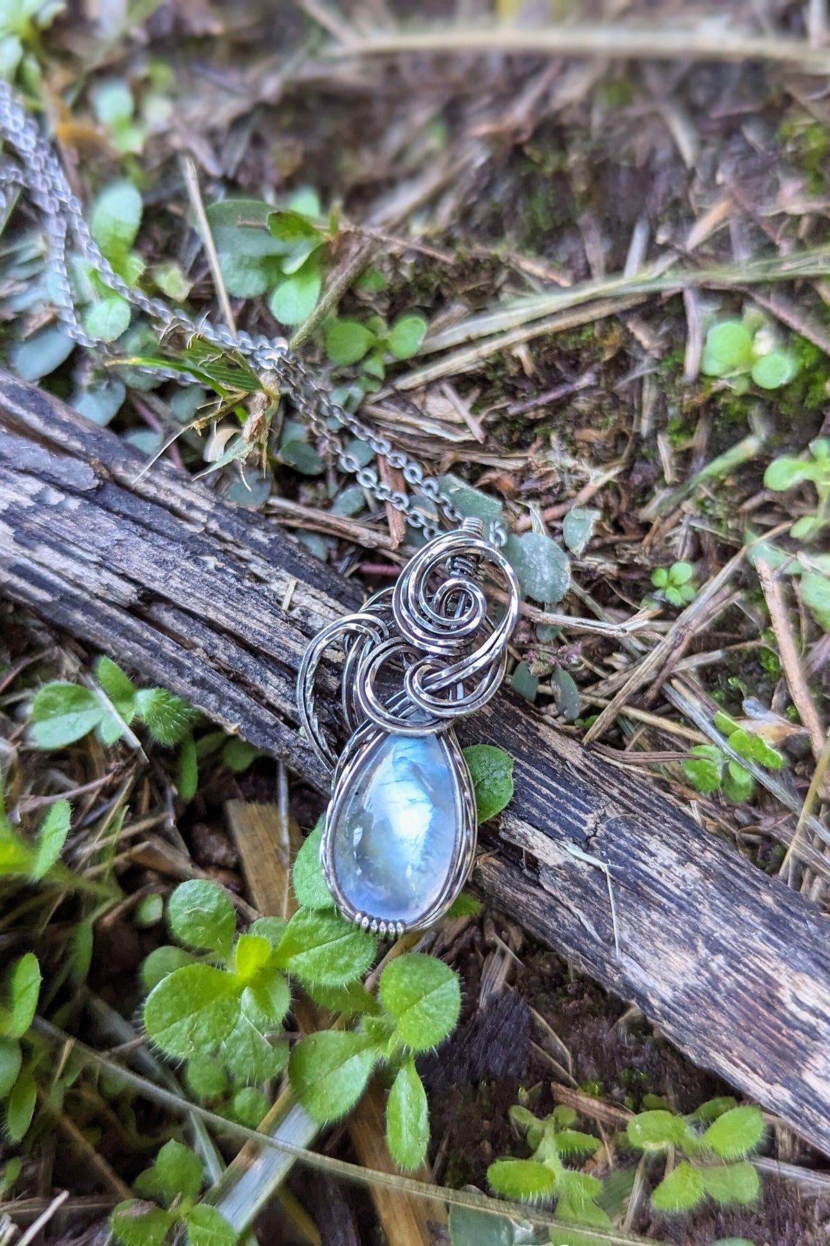 Moonstone and Silver Wire Wrap Necklace
