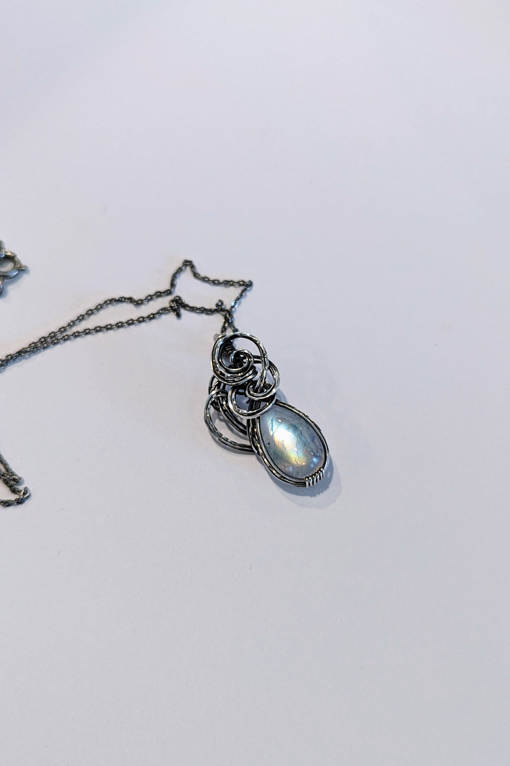 Moonstone and Silver Wire Wrap Necklace