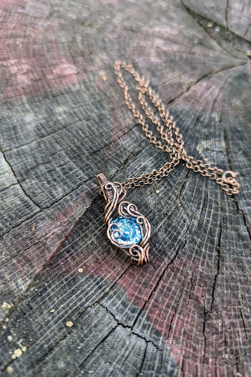 Blue Swarovski® Stone and Copper Wire Wrap Necklace