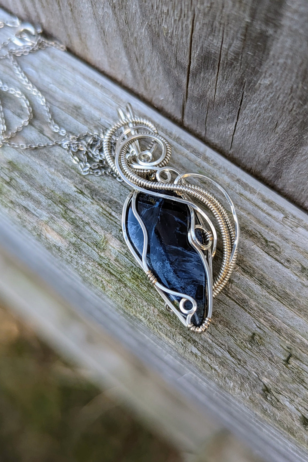 Pietersite and Silver Wire Wrap Necklace