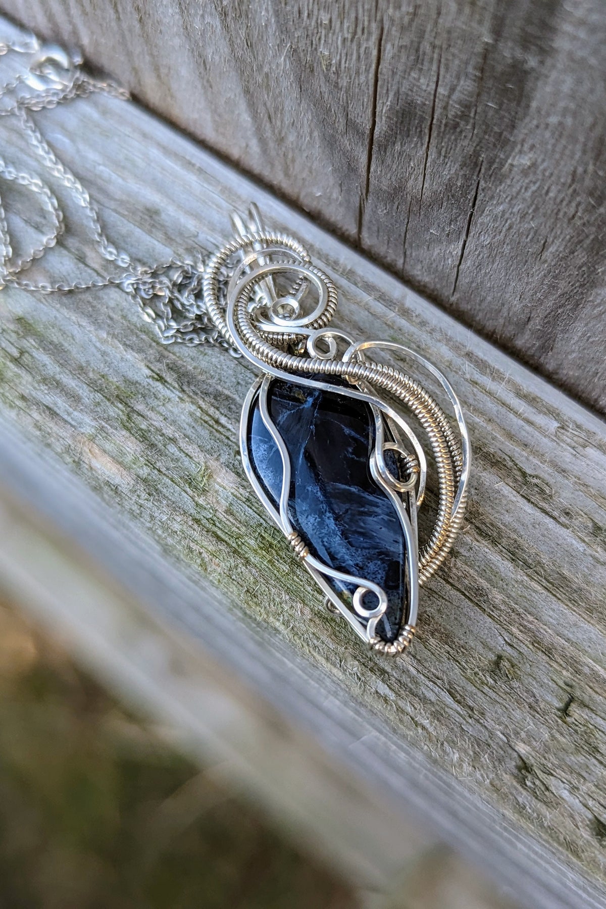 Pietersite and Silver Wire Wrap Necklace