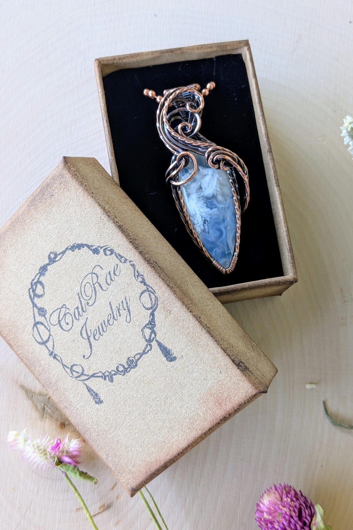 Raw Copper Agate Pendant: Cloud Swirl Design