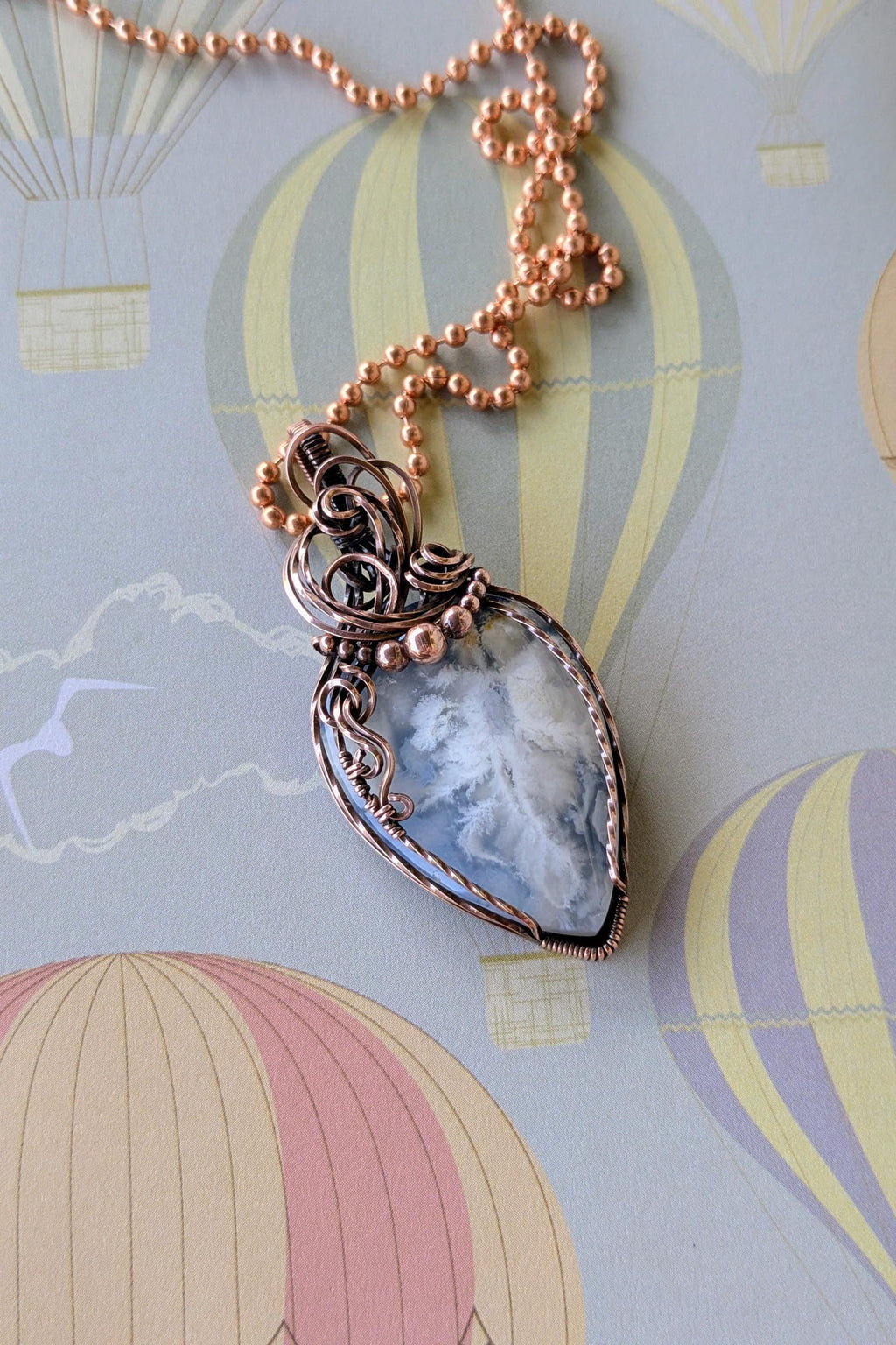 Raw Copper Wire Wrapped Stone Pendant, Oxidized Finish