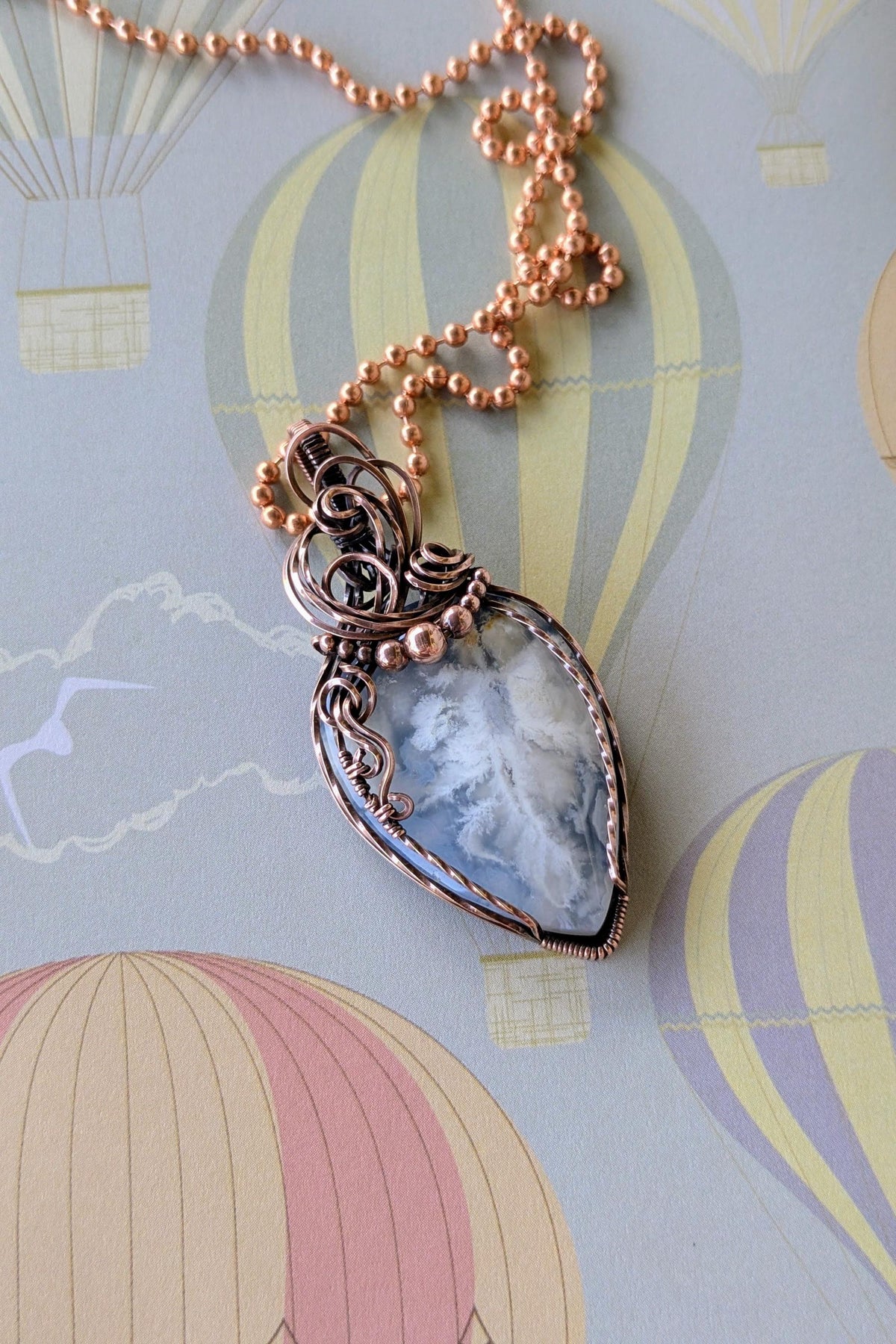 Raw Copper Wire Wrapped Stone Pendant, Oxidized Finish