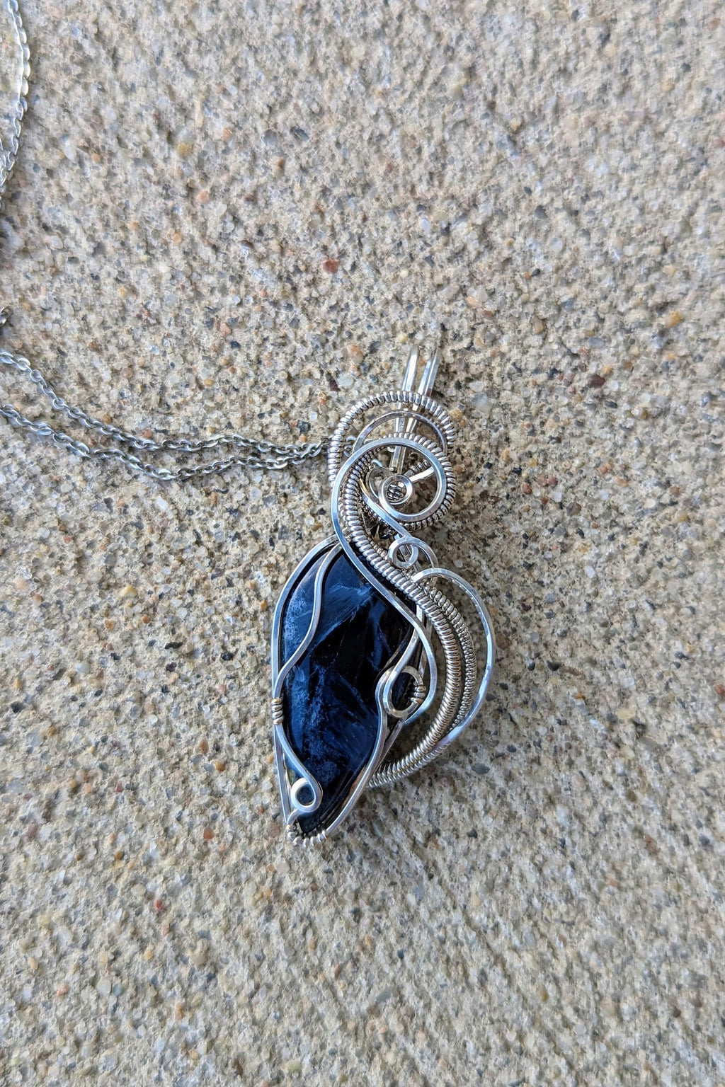 Pietersite and Silver Wire Wrap Necklace