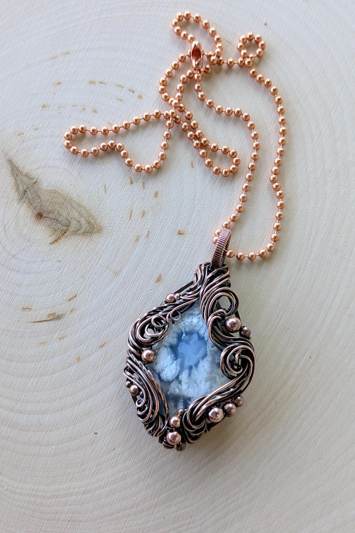Copper Wire Agate Pendant: Swirling Wind Collage