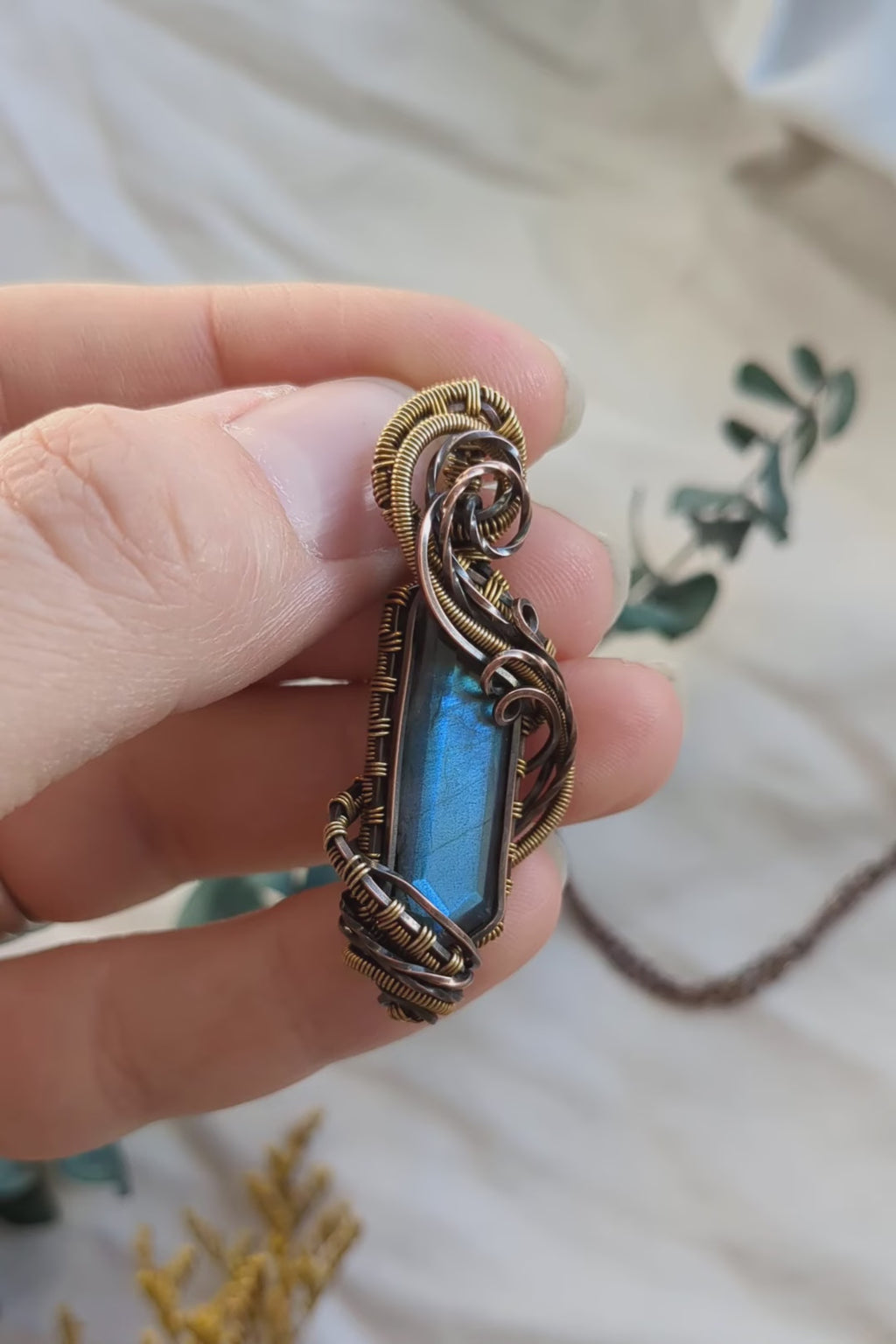 Elvish-Dwarvish Fusion Wire Wrap Necklace with Copper, Bronze, and Labradorite