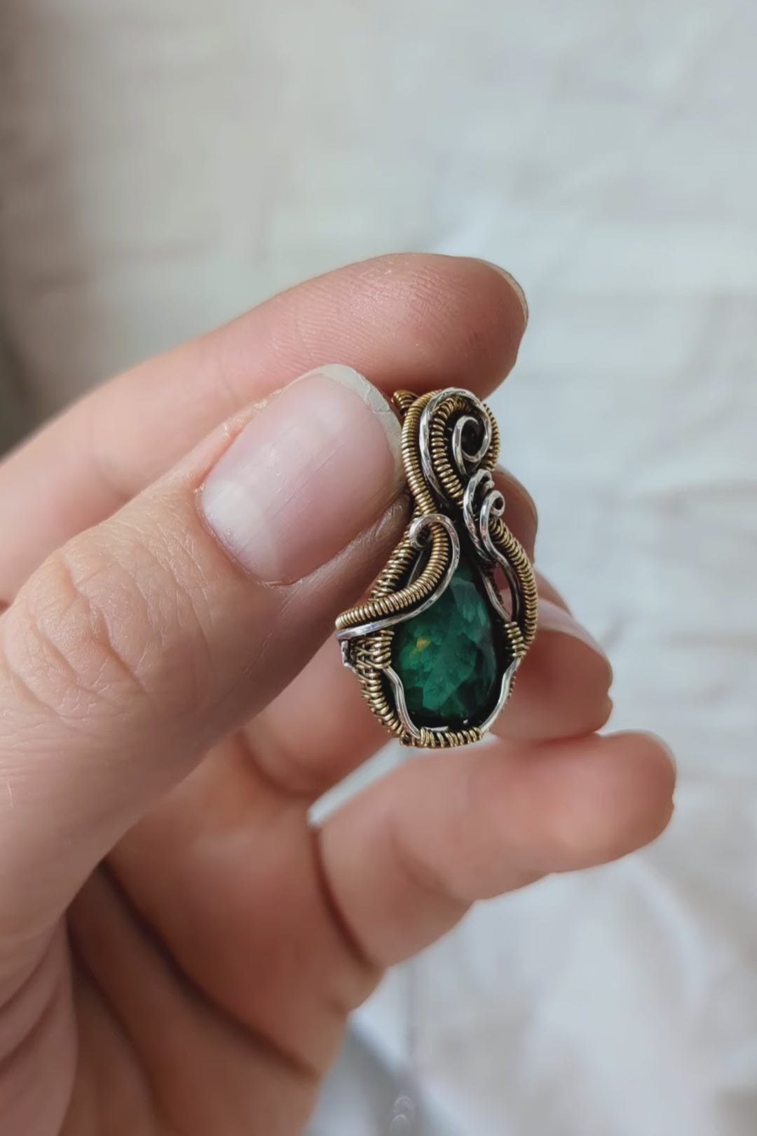 Handmade Malachite Wire Wrap Pendant Necklace, Bronze & Silver-Filled Wire