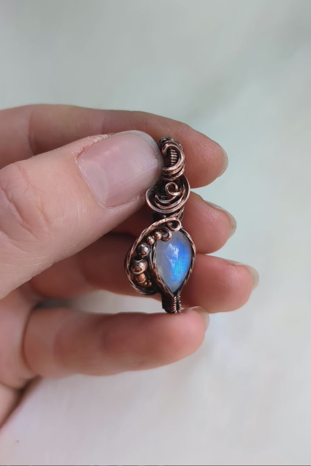 Moonstone and Copper Wire Wrap Necklace