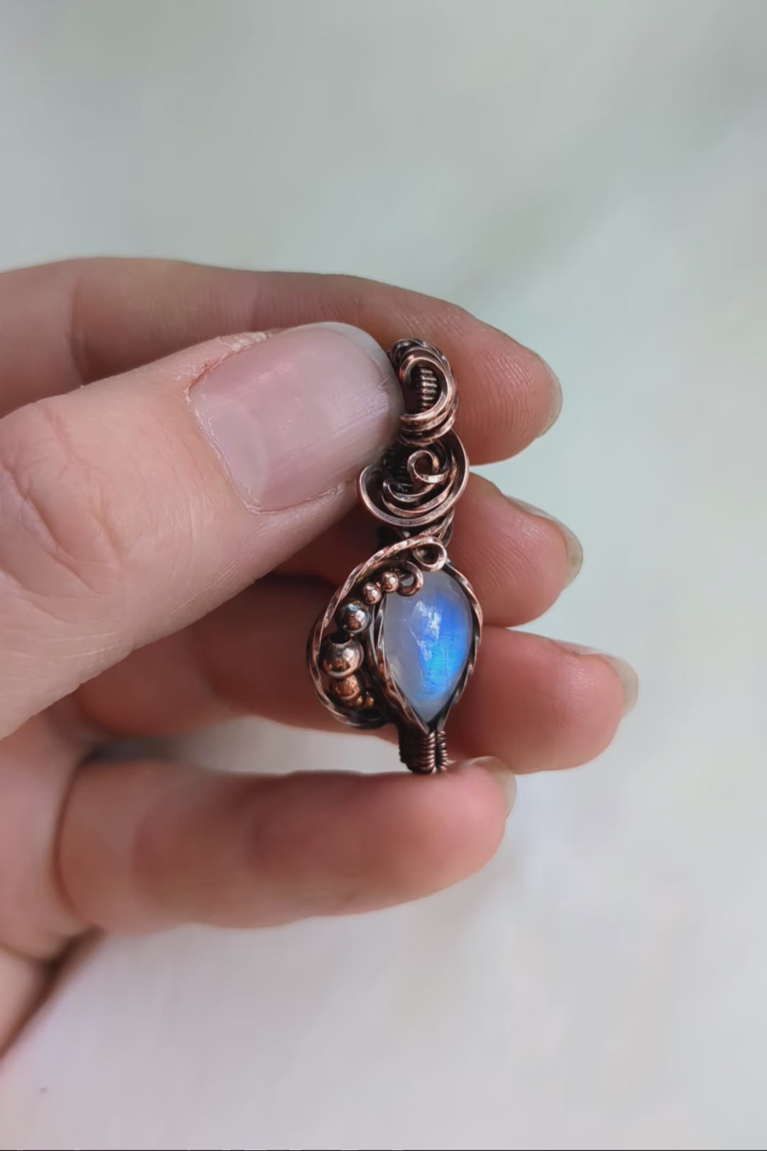 Moonstone and Copper Wire Wrap Necklace