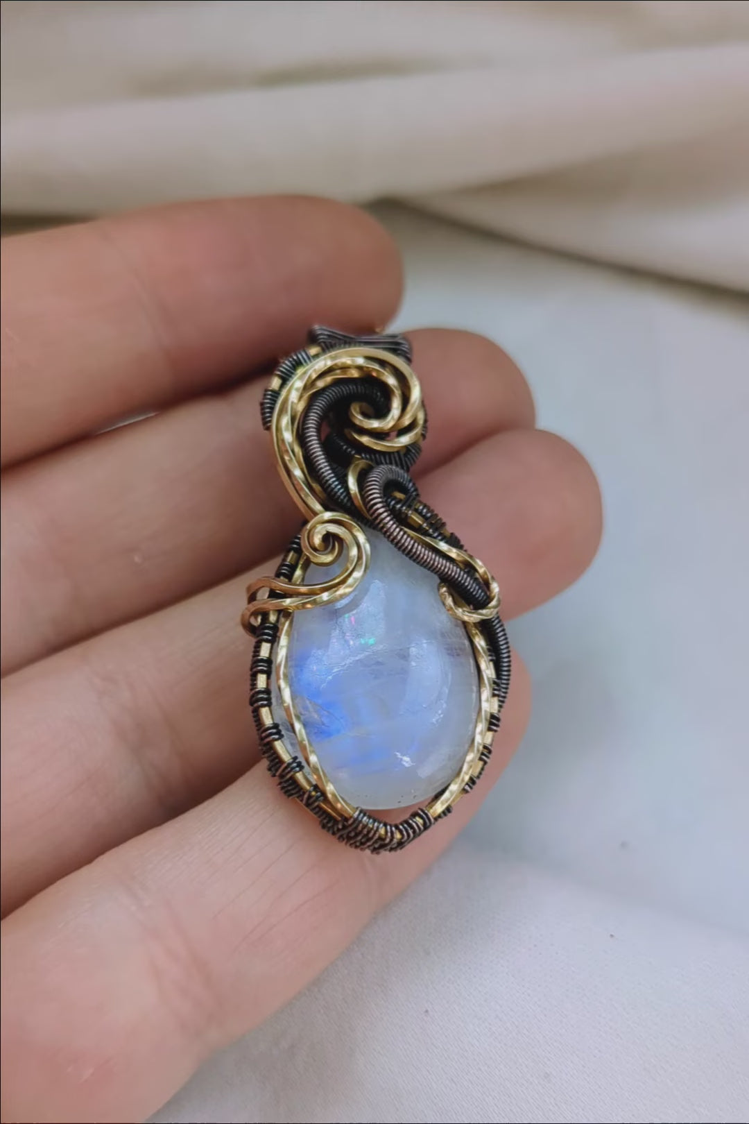 Handcrafted Brass & Copper Wire Wrap Moonstone Necklace