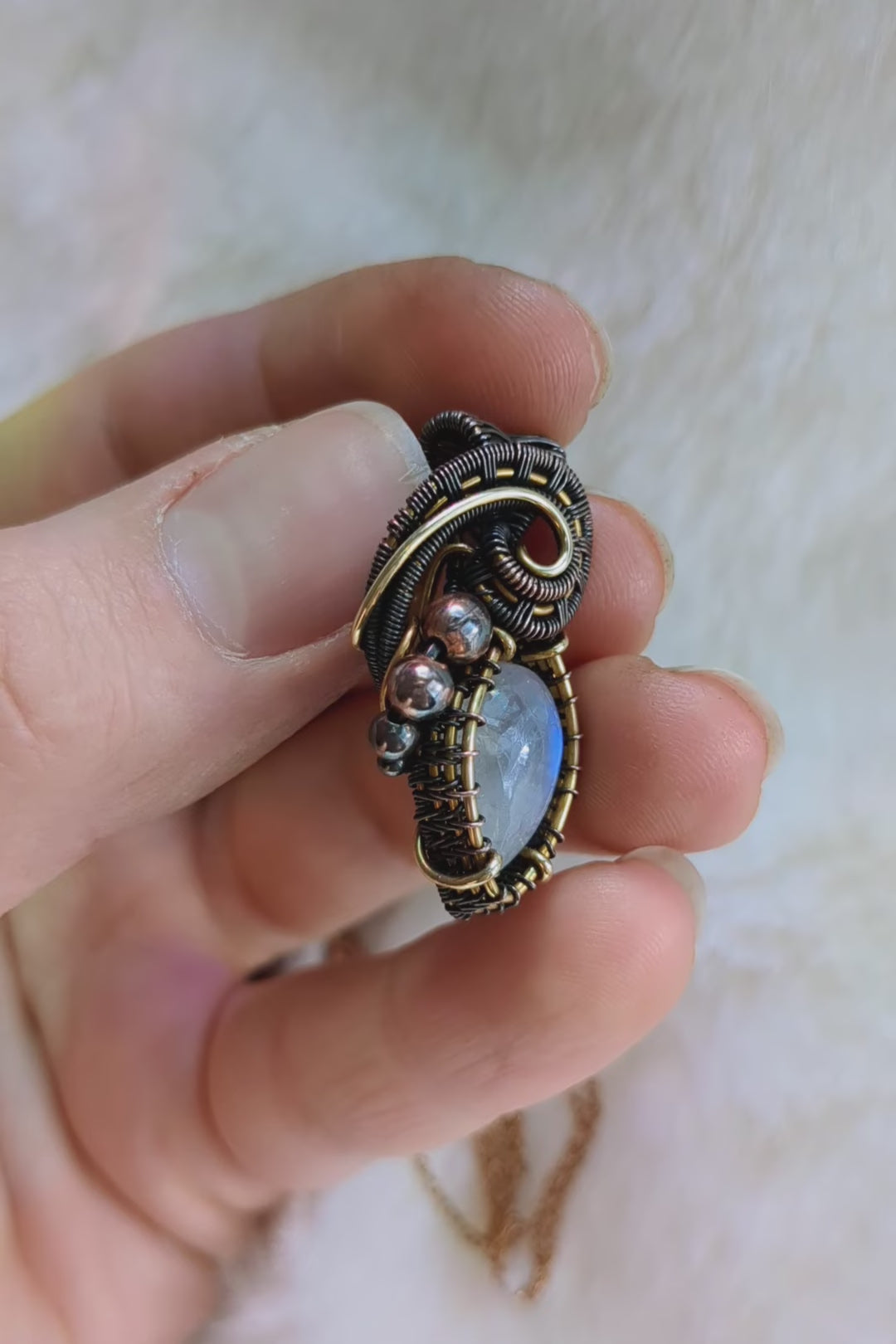 Bronze, Copper, Moonstone Wire Wrap Pendant