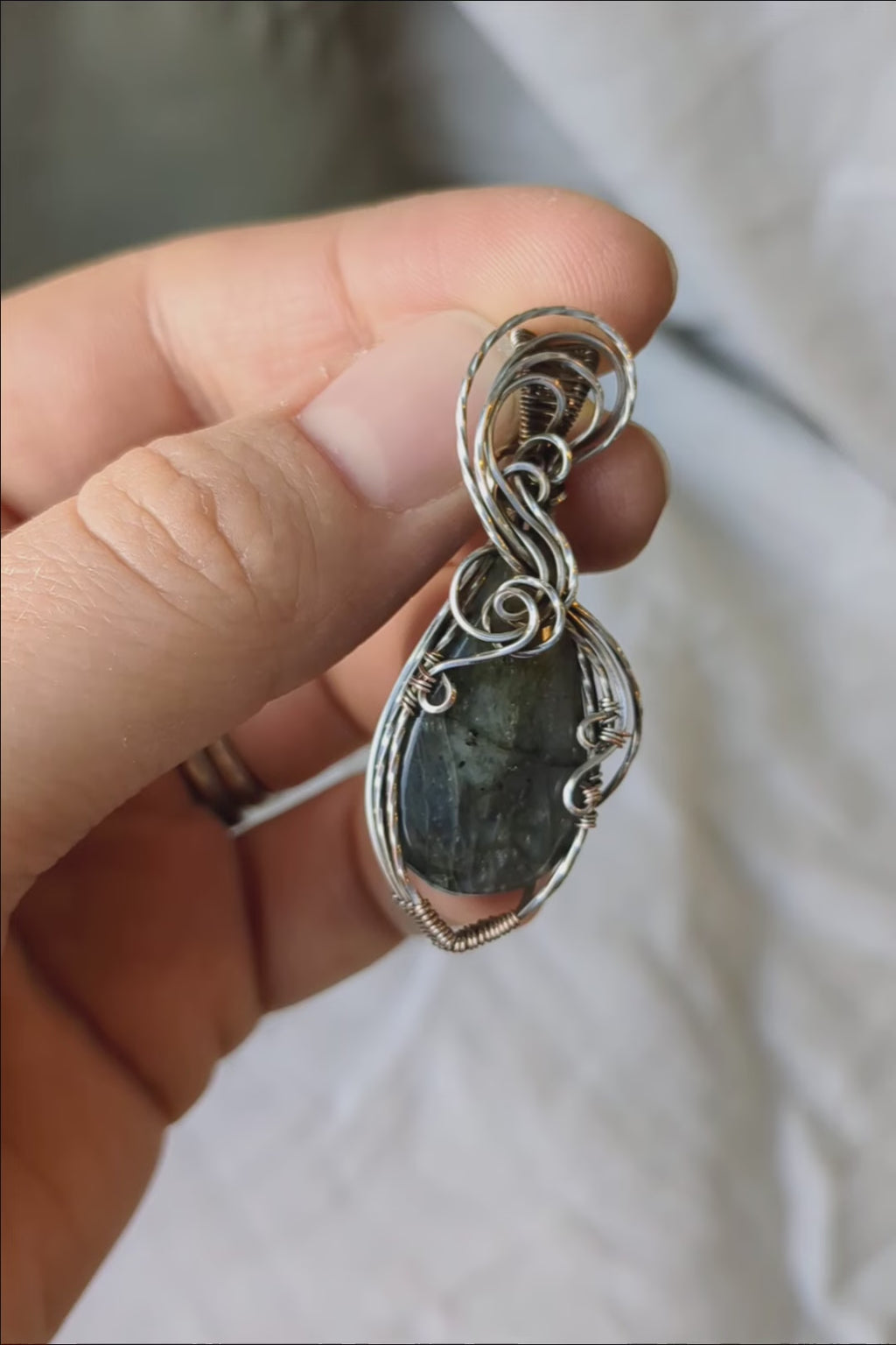 Labradorite and Silver Filled Wire Wrap Necklace
