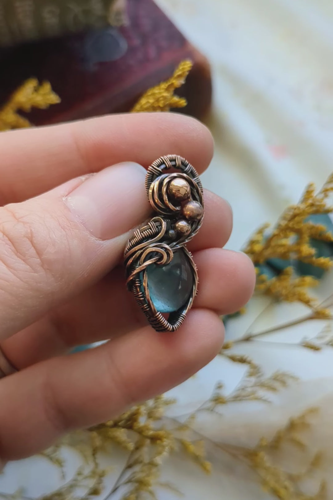 Teal Fluorite and Copper Wire Wrap Necklace