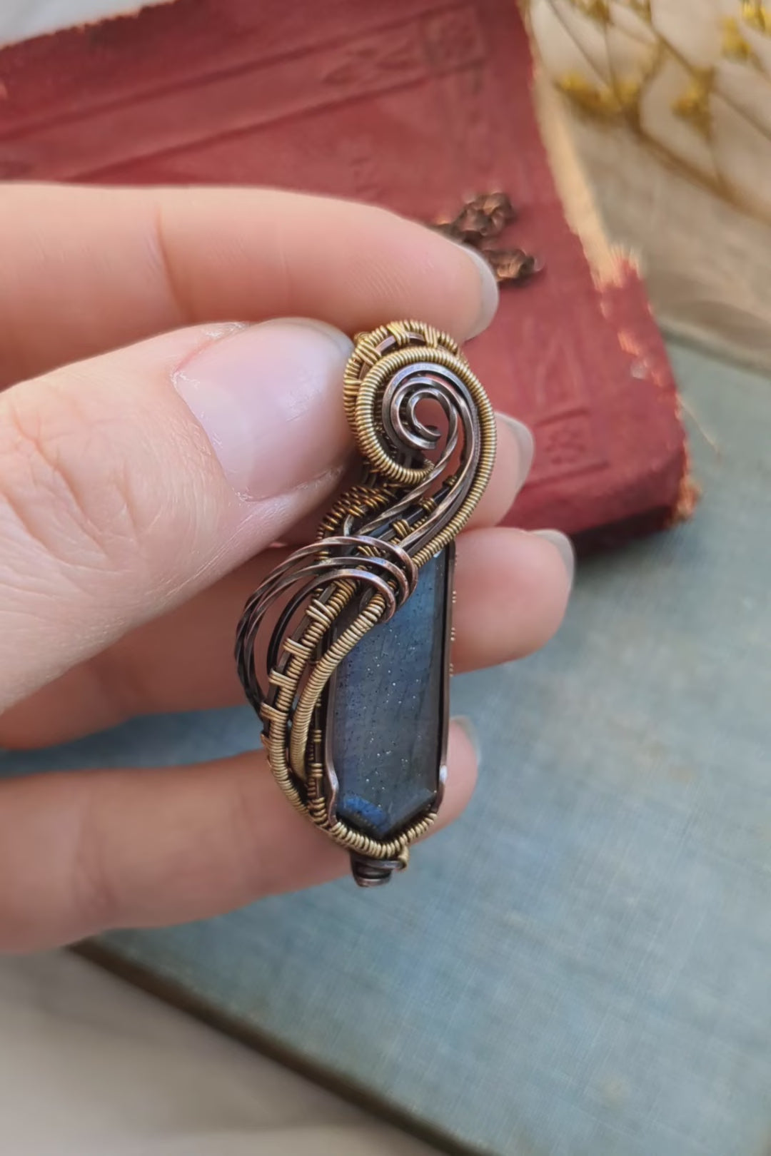 Flowing Labradorite, Copper, and Bronze Wire Wrap Necklace